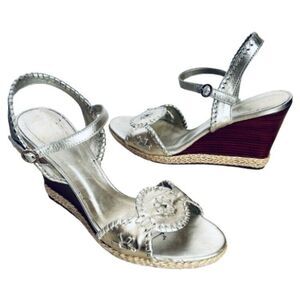 Jack Rogers Shoes 11 M Clare Rope Silver Metallic Leather Wedge Sandals
